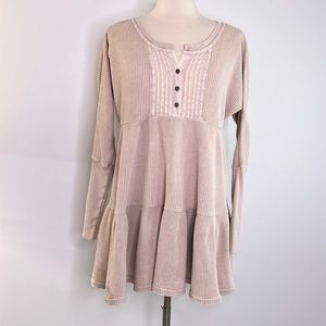Free People Jolene blush pink thermal knit long sleeve mini dress, size XS